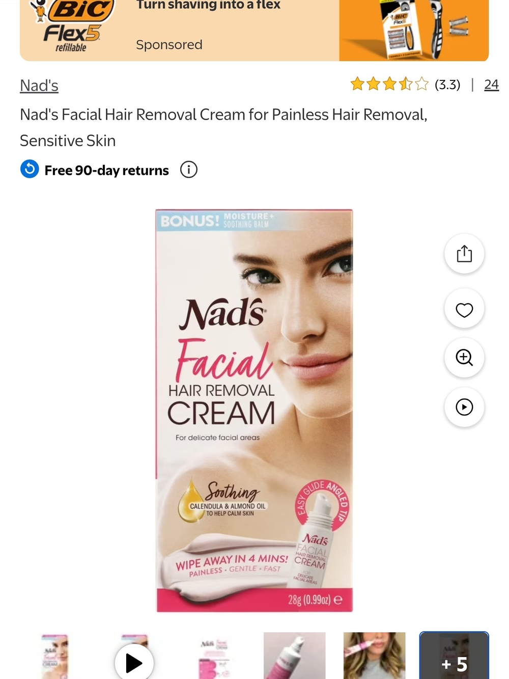 Pink Facial Hair Removal Cream for Sensitive Skin